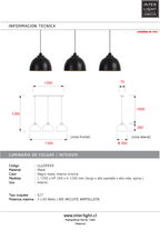 Lámpara colgante metal negro interior oro 3 Luces cm E27 - LLLC0555