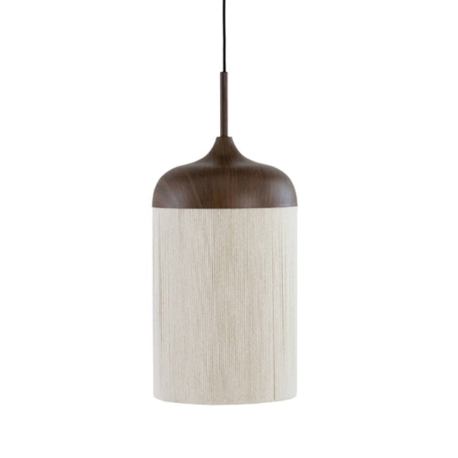 Lámpara colgante metal imitación madera textil crema Ø16x31 cm E27 - LLLC0565