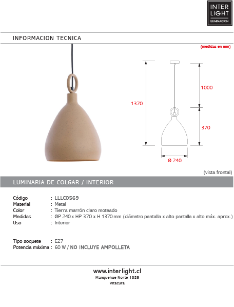 Lámpara colgante metal tierra marrón claro moteado Ø24x37cm E27 - LLLC0569