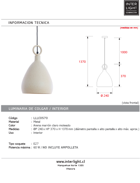 Lámpara colgante metal arena marrón claro moteado Ø24x37cm E27 - LLLC0570