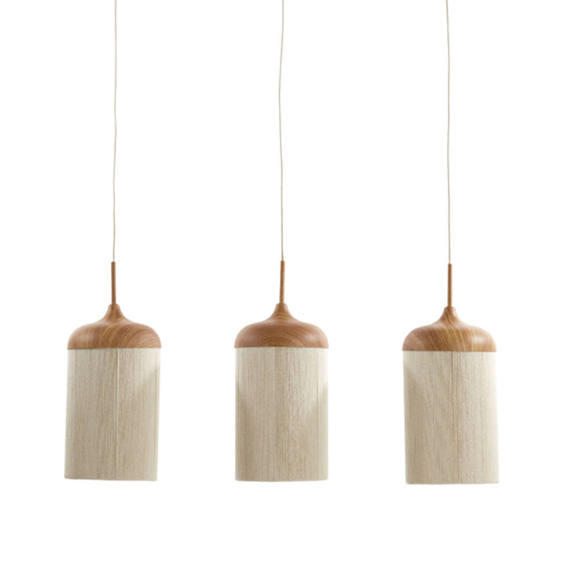 Lámpara colgante imitación madera natural metal textil  100 cm 3 luces E27- LLLC0578