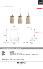 Lámpara colgante imitación madera natural metal textil  100 cm 3 luces E27- LLLC0578