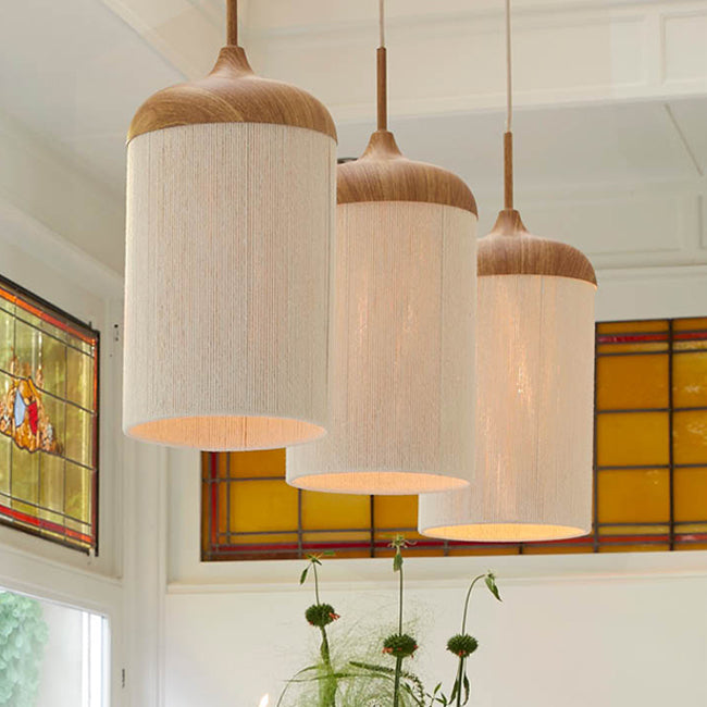 Lámpara colgante imitación madera natural metal textil  100 cm 3 luces E27- LLLC0578