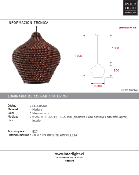 Lámpara colgante cuentas madera marrón oscuro Ø28x30 cm E27 - LLLC0580