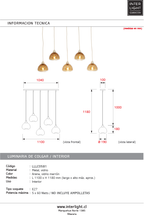 Lámpara colgante vidrio marrón metal arena 110x118 cm 5 luces E27 - LLLC0581