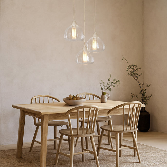 Lámpara colgante metal crema vidrio transparente 3 luces  Ø30x150 cm E27 - LLLC0587