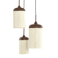 Cargar imagen en el visor de la galería, Lámpara colgante metal textil imitacion madera café crema Ø35cm 3 luces E27 - LLLC0589
