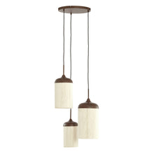 Cargar imagen en el visor de la galería, Lámpara colgante metal textil imitacion madera café crema Ø35cm 3 luces E27 - LLLC0589
