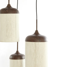 Cargar imagen en el visor de la galería, Lámpara colgante metal textil imitacion madera café crema Ø35cm 3 luces E27 - LLLC0589
