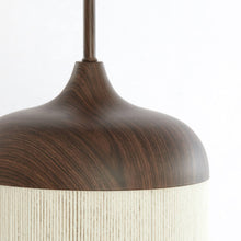 Cargar imagen en el visor de la galería, Lámpara colgante metal textil imitacion madera café crema Ø35cm 3 luces E27 - LLLC0589
