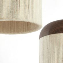 Cargar imagen en el visor de la galería, Lámpara colgante metal textil imitacion madera café crema Ø35cm 3 luces E27 - LLLC0589
