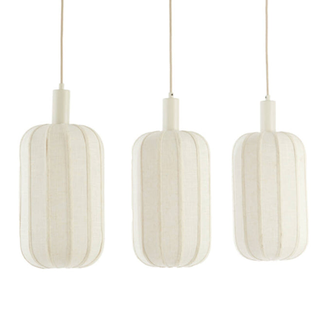 Lámpara colgante metal lino textil crema 80x21x34 cm 3 luces E27 - LLLC0599
