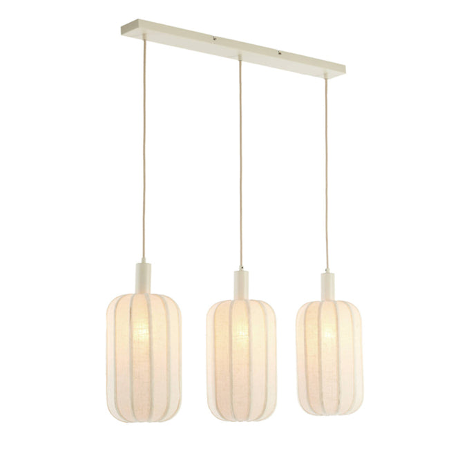 Lámpara colgante metal lino textil crema 80x21x34 cm 3 luces E27 - LLLC0599