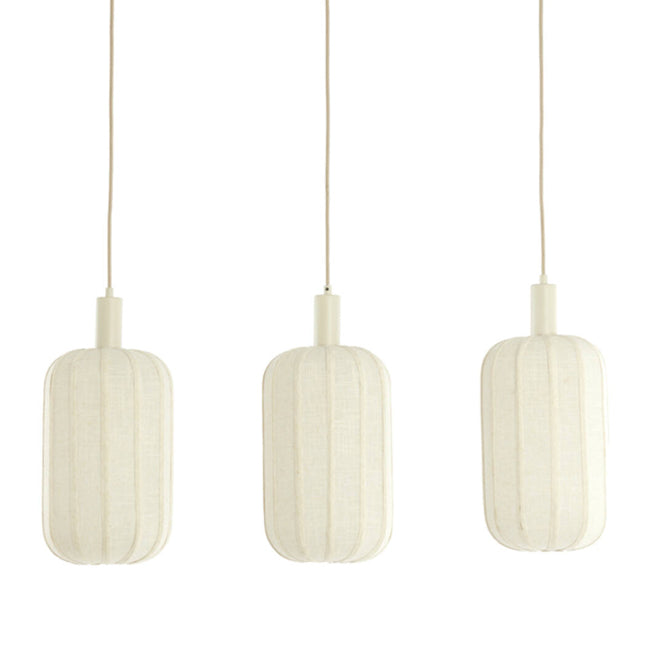 Lámpara colgante metal lino textil crema 80x21x34 cm 3 luces E27 - LLLC0599