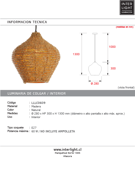 Lámpara colgante cuentas madera natural Ø28x30 cm E27- LLLC0609