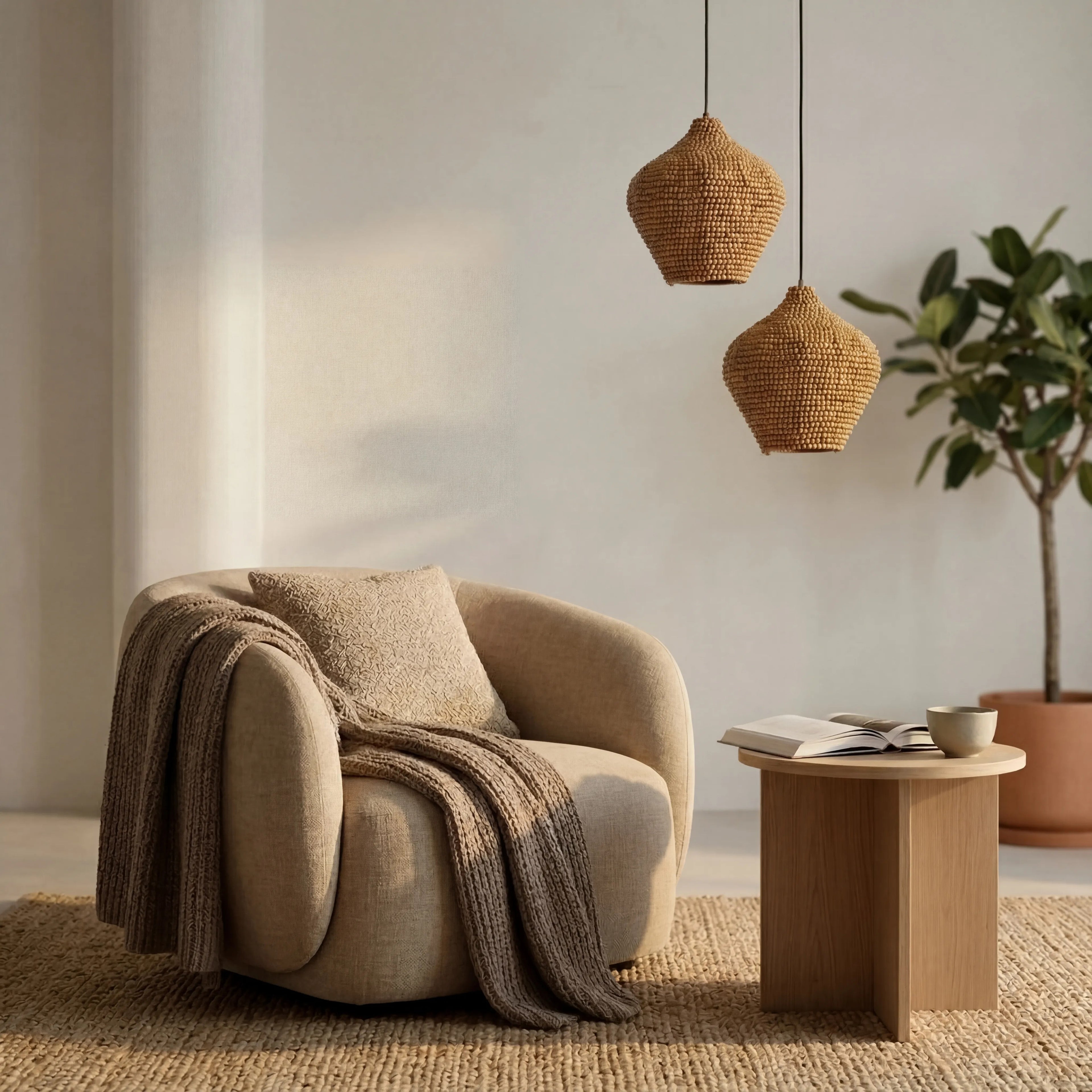 Lámpara colgante cuentas madera natural Ø28x30 cm E27- LLLC0609