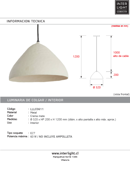 Lámpara colgante metal crema mate Ø32x20 cm E27 - LLLC0611