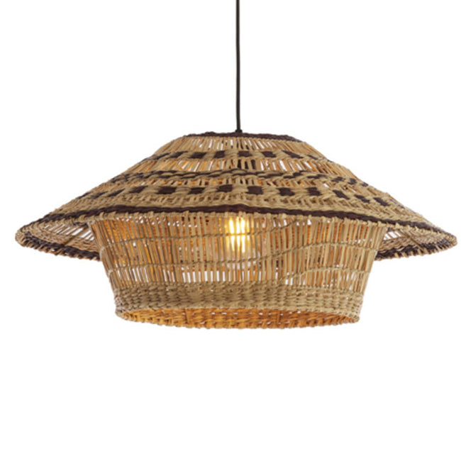 Lámpara colgante ratán natural detalles en café Ø64x26 cm E27 - LLLC0612