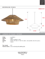 Lámpara colgante ratán natural detalles en café Ø64x26 cm E27 - LLLC0612