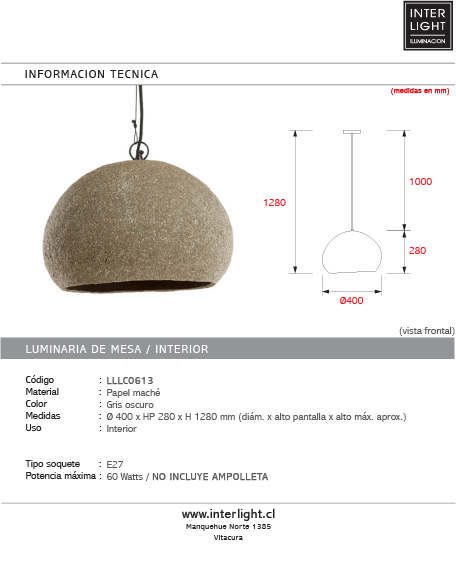 Lámpara colgante papel maché gris oscuro Ø40x28 cm  E27 - LLLC0613