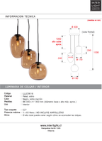 Lámpara colgante metal negro vidrio marrón 3 luces Ø30x130 cm E27 - LLLC0616
