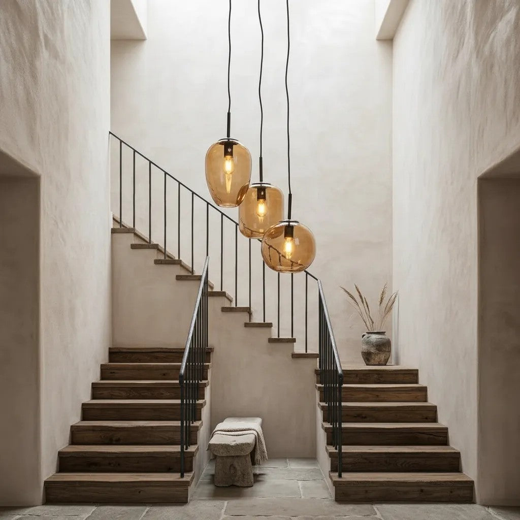 Lámpara colgante metal negro vidrio marrón 3 luces Ø30x130 cm E27 - LLLC0616
