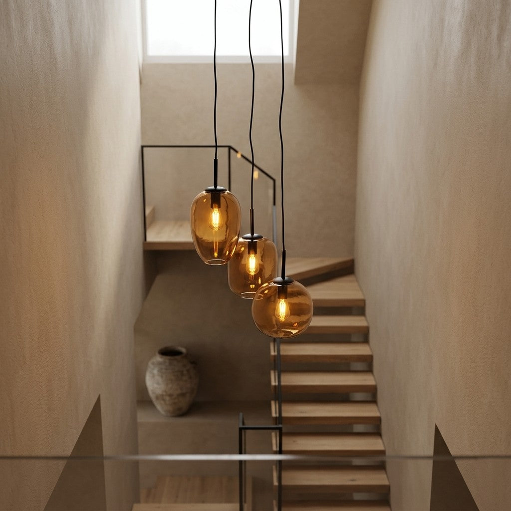 Lámpara colgante metal negro vidrio marrón 3 luces Ø30x130 cm E27 - LLLC0616