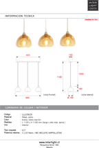 Lámpara colgante vidrio marrón metal arena 94x118 cm 3 luces E27- LLLC0620
