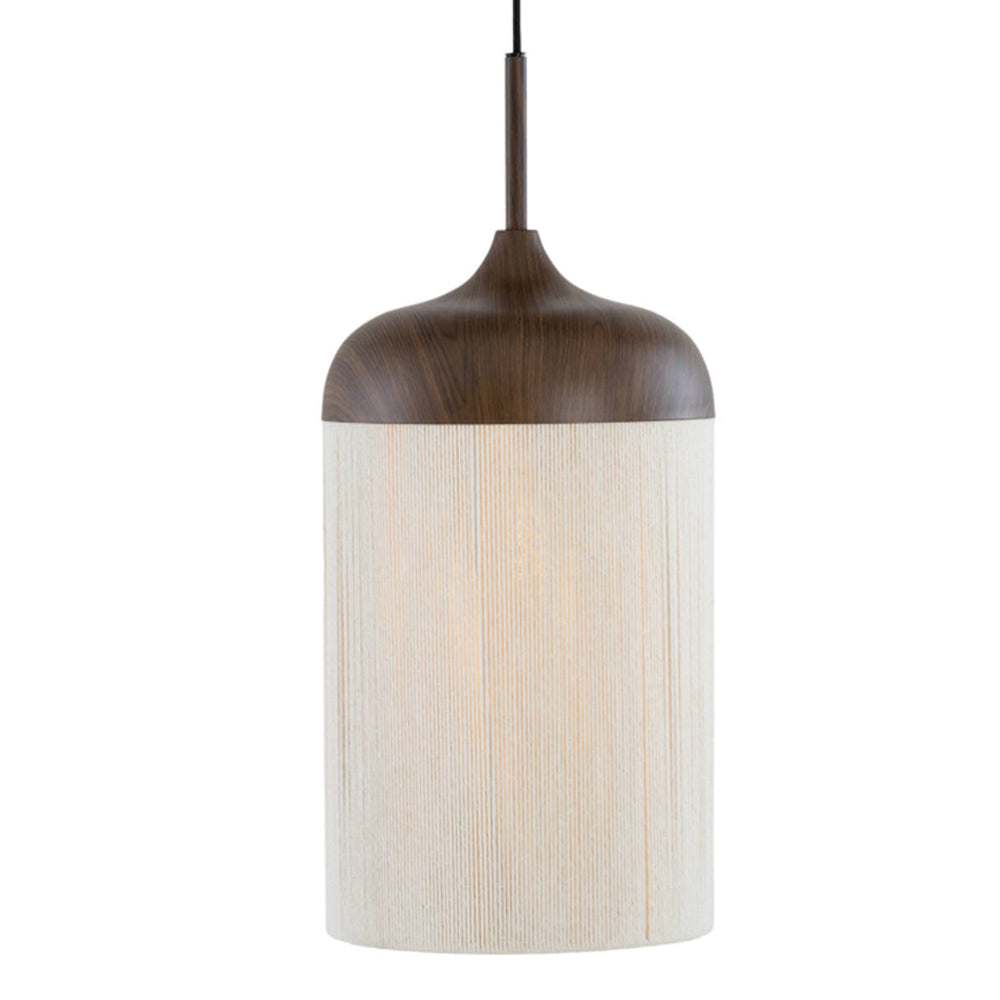 Lámpara colgante metal estampado madera cuerda crema Ø27,5x52 cm E27 - LLLC0631