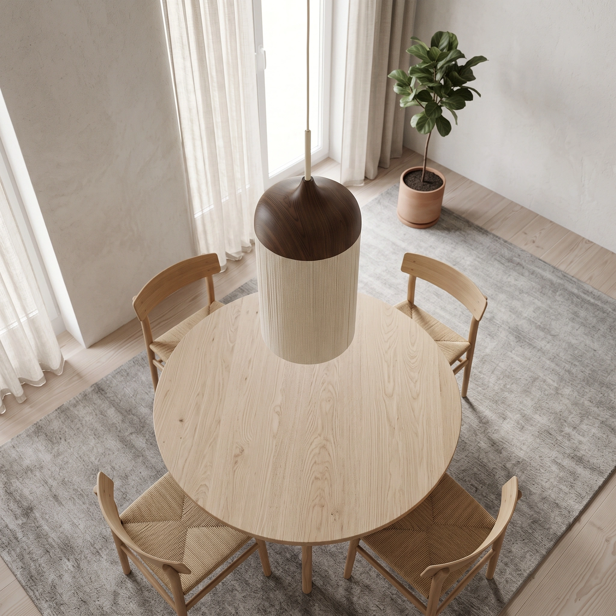 Lámpara colgante metal estampado madera cuerda crema Ø27,5x52 cm E27 - LLLC0631