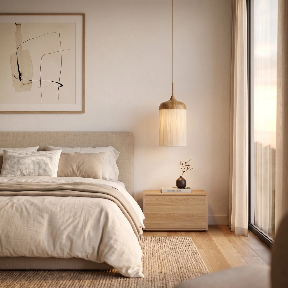 Lámpara colgante metal estampado madera natural cuerda crema Ø22x41,5 cm E27 - LLLC0632