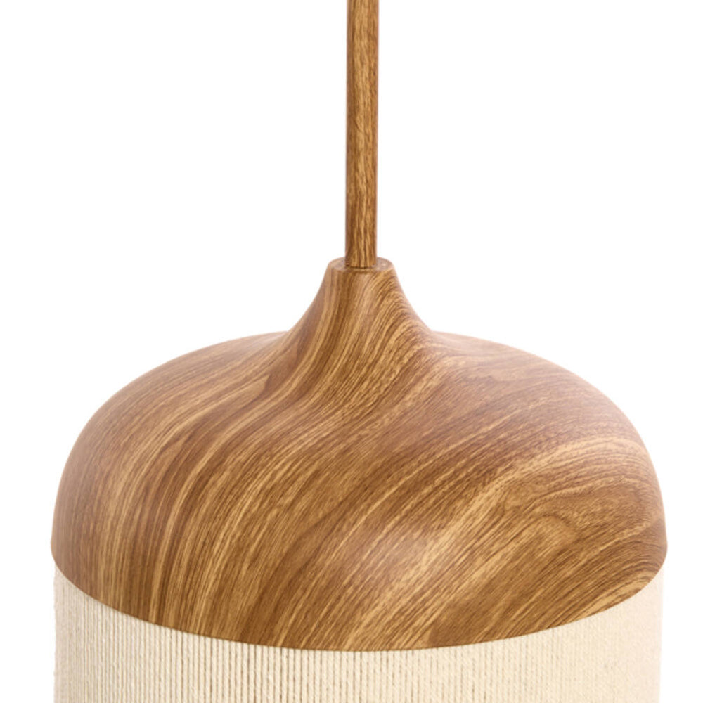 Lámpara colgante metal estampado madera natural cuerda crema Ø22x41,5 cm E27 - LLLC0632