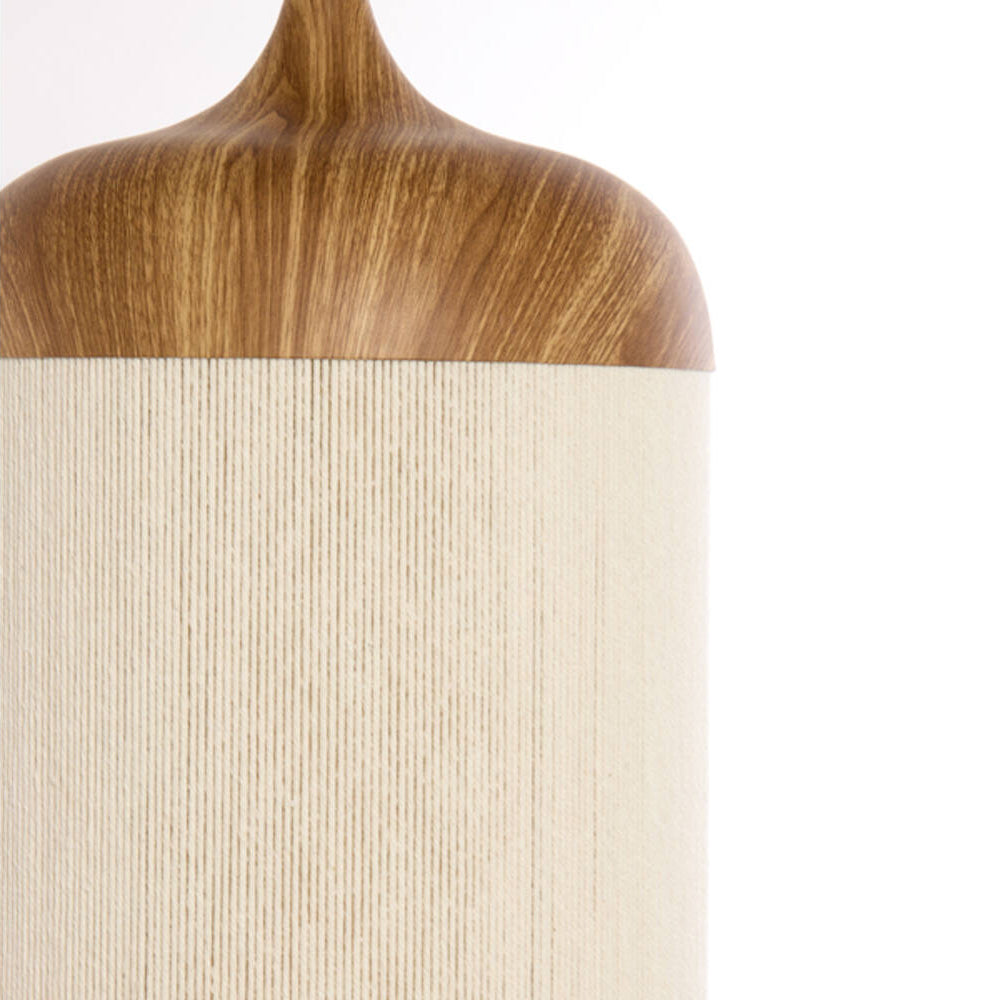 Lámpara colgante metal estampado madera natural cuerda crema Ø22x41,5 cm E27 - LLLC0632