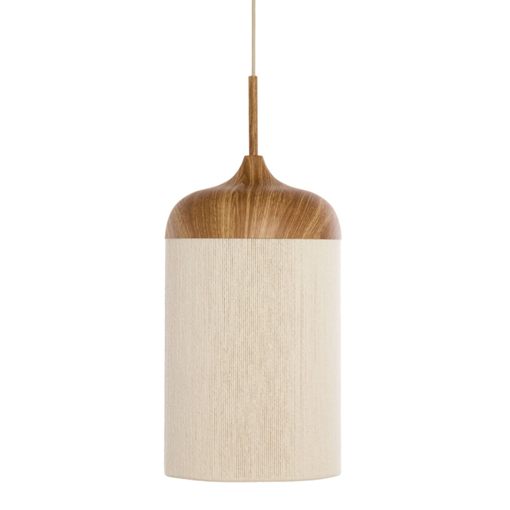 Lámpara colgante metal estampado madera natural cuerda crema Ø22x41,5 cm E27 - LLLC0632