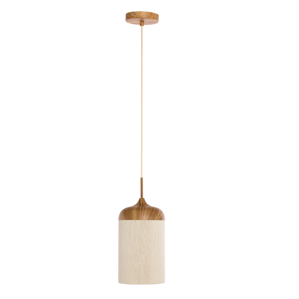 Lámpara colgante metal estampado madera natural cuerda crema Ø22x41,5 cm E27 - LLLC0632