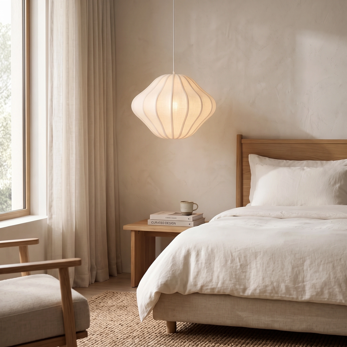 Lámpara colgante lino crema Ø50x40 cm E27 - LLLC0635