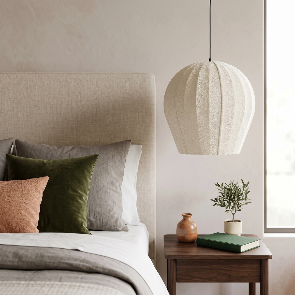 Lámpara colgante textil bouclé crema Ø44x42 cm E27 - LLLC0639