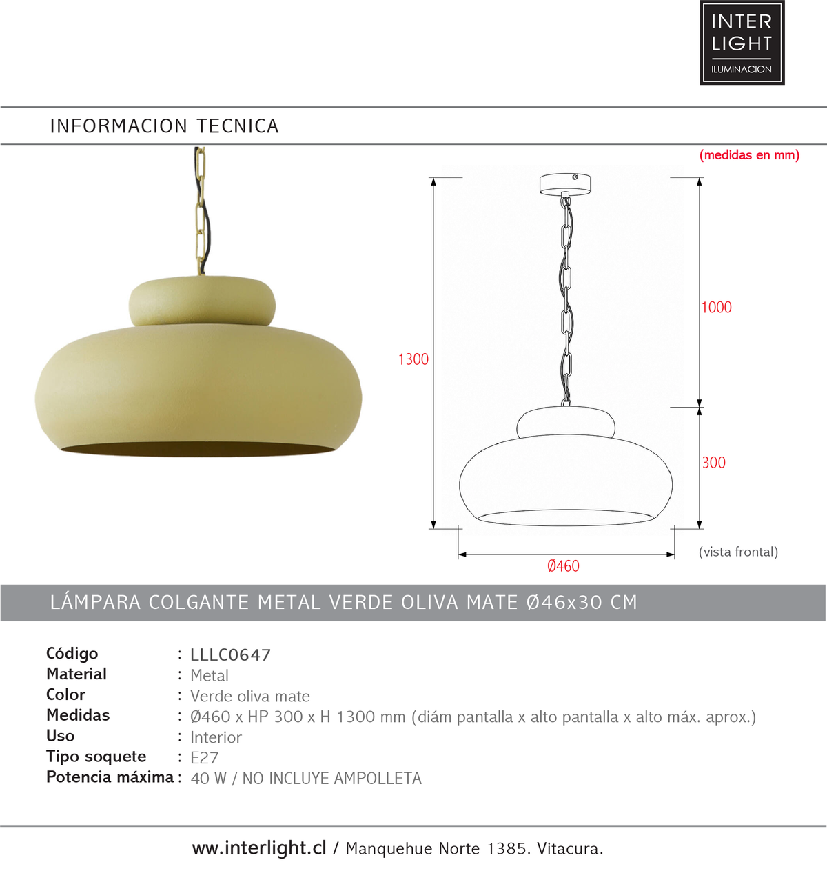 Lámpara colgante verde oliva mate Ø46x30 cm E27 - LLLC0647