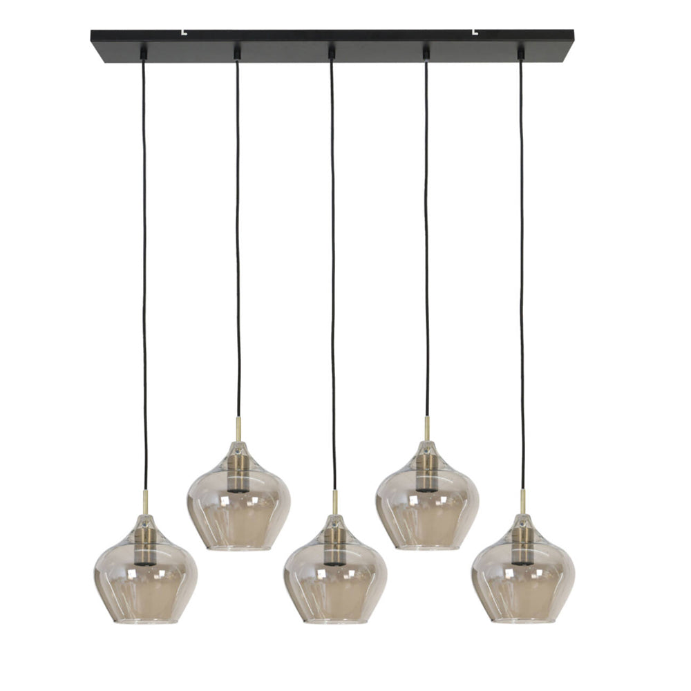 Lámpara colgante vidrio humo, bronce antiguo 5L 104x20x120 cm - LLLC0669