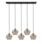 Lámpara colgante vidrio humo, bronce antiguo 5L 104x20x120 cm - LLLC0669