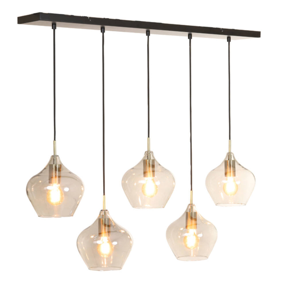 Lámpara colgante vidrio humo, bronce antiguo 5L 104x20x120 cm - LLLC0669