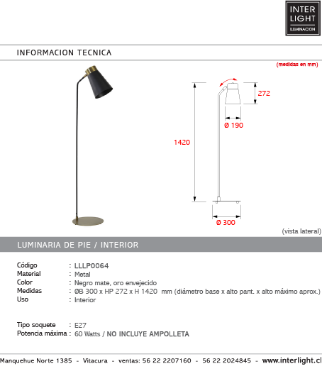 Lámpara de pie metal negro mate oro envejecido Ø30x1,42 cm E27 - LLLP0064