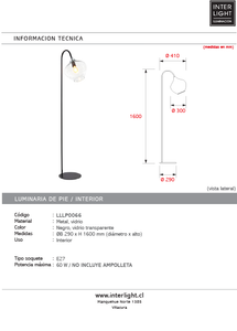 Lámpara de pie metal vidrio transparente negro Ø29x1,60 cm  E27 - LLLP0066