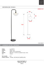 Lámapara de pie metal negro vidrio transparente E27 - LLLP0073