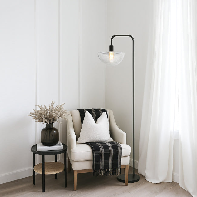 Lámapara de pie metal negro vidrio transparente E27 - LLLP0073
