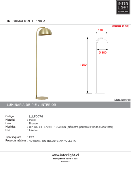 Lámpara de pie metal bronce Ø30x37x1,55 cm E27 - LLLP0076