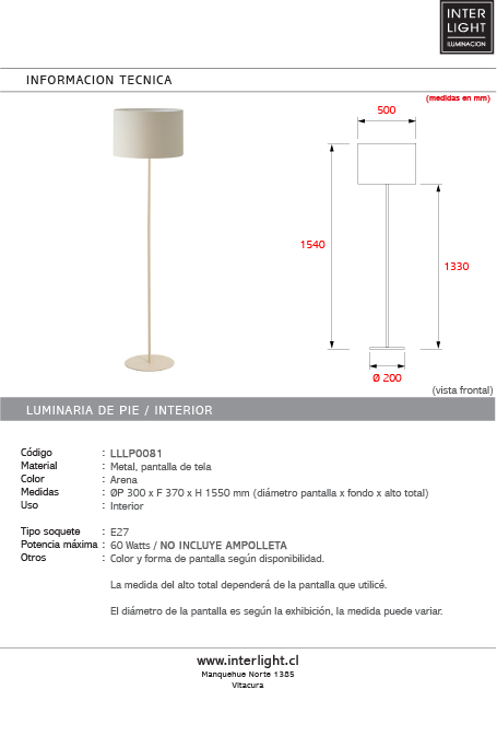 Lámpara de pie metal arena Ø20x1,33 cm E27 - LLLP0081