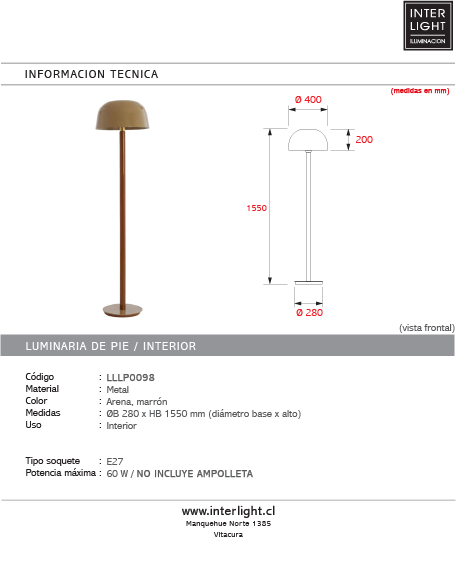 Lámpara de pie Ø40x155 cm  arena+marrón - LLLP0098