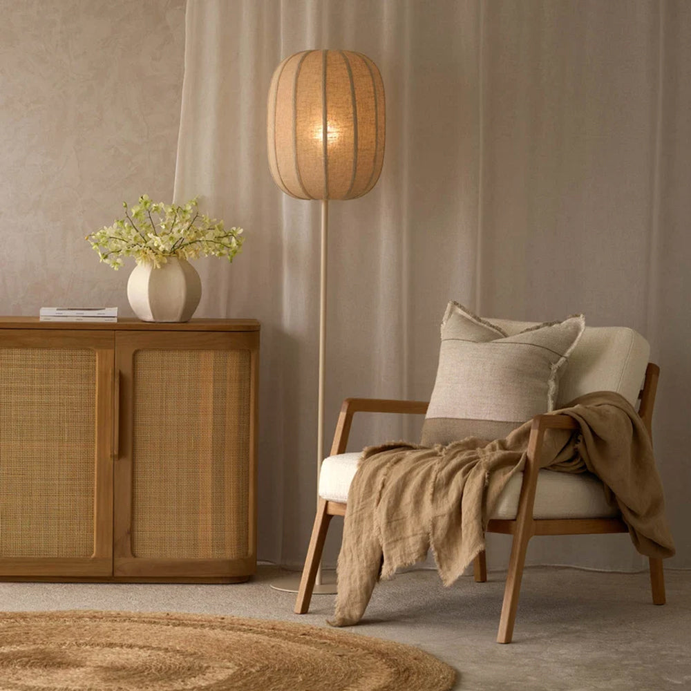 Lámpara de pie lino natural arena Ø35x165 cm E27 - LLLP0104