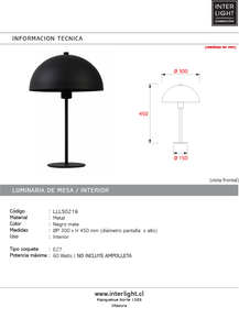 Lámpara sobremesa metal negro mate Ø30x45 cm E27 - LLLS0216